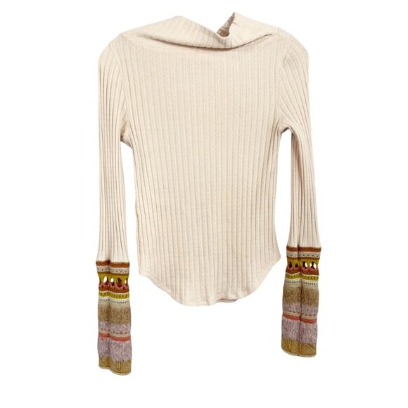 Free People Mixed Up Sweater Cuff Cowl Neck Ribbed Thermal Top Boho Size Small - Picture 2 of 7
